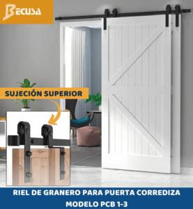 herraje para puerta corrediza pcb1 de una hoja, riel de 2 metros negro, riel de granero
