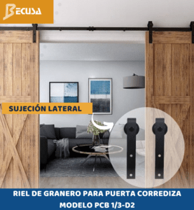 herraje para puerta corrediza pcb1 de doble hoja de 3 metros negro, riel de granero