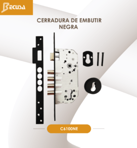cerradura de embutir de 4 bulones negra
