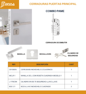 CERRADURA PARA PUERTA PRINCIPAL COMBO PAME
