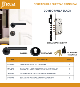 cerradura de puerta principal negra con manilla redonda