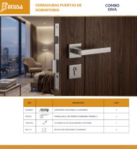 COMBO DIVA CERRADURA PARA PUERTA DE DORMITORIO