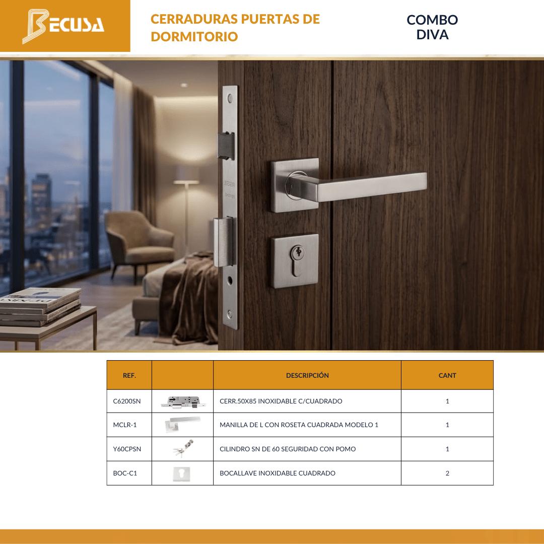 COMBO DIVA CERRADURA PARA PUERTA DE DORMITORIO