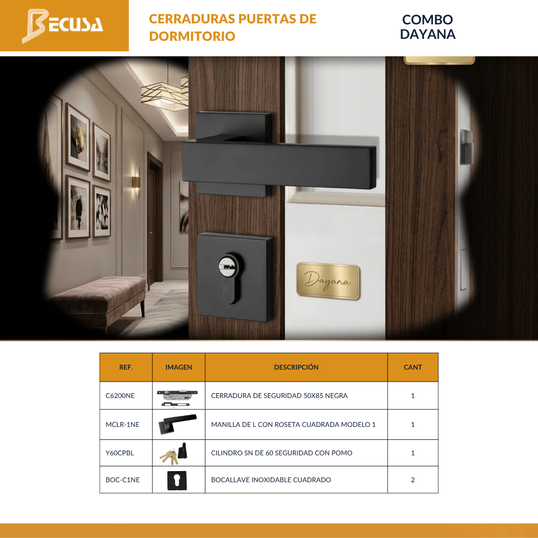 COMBO DAYANA BLACK CERRADURA PARA PUERTA DE DORMITORIO