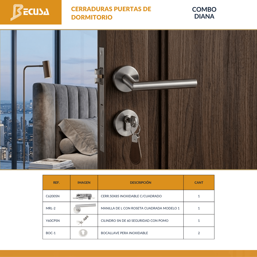 COMBO DIANA CERRADURA PARA PUERTA DE DORMITORIO