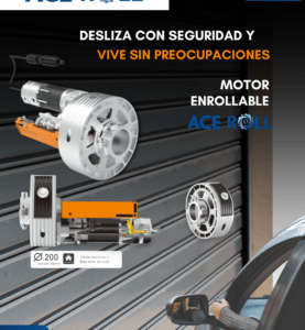 Motor enrollable ACE ROLL para puertas metálicas. Seguro, fácil de instalar y con alto rendimiento para aplicaciones comerciales e industriales.